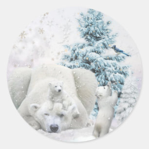 Adesivo Redondo Mãe cansado do urso polar com bebês