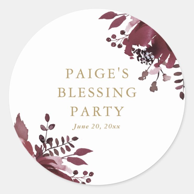 Adesivo Redondo Mãe Cristã Vermelha Floral e Bênção Bebê (Frente)