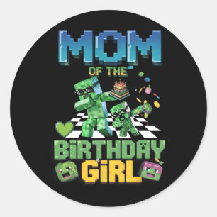Adesivo Redondo Mãe Da Menina Do Aniversário Jogo De Vídeo Engraça
