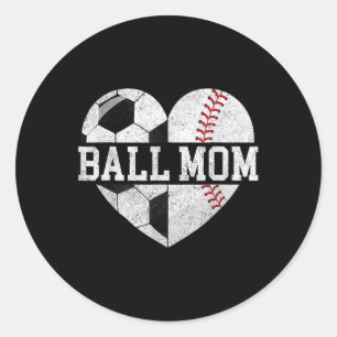 Adesivo Redondo Mãe De Ambos Os Esportes Do Coração Baseball Mãe M