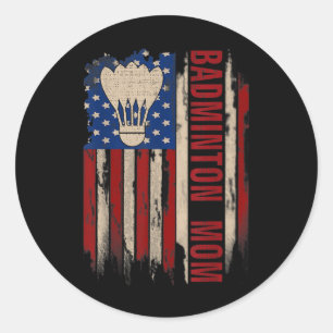 Adesivo Redondo Mãe de Badminton Vintage Bandeira Americana dos EU