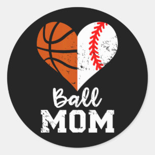 Adesivo Redondo Mãe de Ball Heart Divertido Baseball Basball Mãe