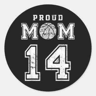 Adesivo Redondo Mãe de Basquete Orgulhosa Personalizada Número 14