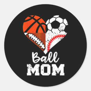 Adesivo Redondo Mãe de Bola Coração Engraçado Futebol Basquete Bei