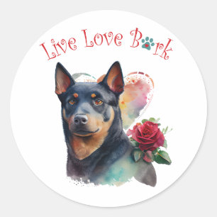 Adesivo Redondo Mãe de Cachorro Kelpie Australiano Floral