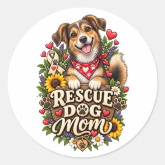 Adesivo Redondo Mãe de Cachorro Resgatado Impressão de Pata Floral