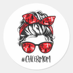 Adesivo Redondo Mãe de Cheerleading Engraçada Coque Desarrumado Mã