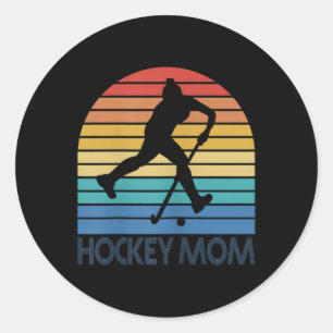Adesivo Redondo Mãe de Hockey Feminino Retro Vintage Pôr do Sol Mo