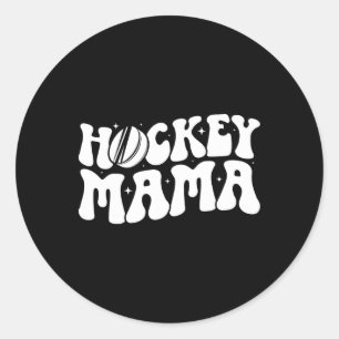 Adesivo Redondo Mãe de Hockey Groovy Mãe de Hockey no Gelo de um J
