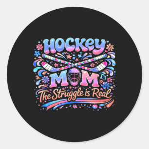 Adesivo Redondo Mãe de Hockey Rosa Azul Retro 70s Groovy Vintage D