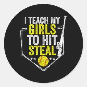 Adesivo Redondo Mãe de Softbol Engraçada Eu Ensino Minhas Meninas