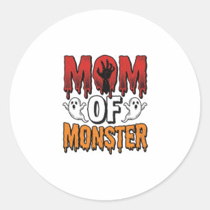 Adesivo Redondo Mãe do Monstro Vintage Design de Camisa de Hallowe
