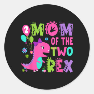 Adesivo Redondo Mãe Dos Dois Rex 2º Aniversário Menino Dinossauro