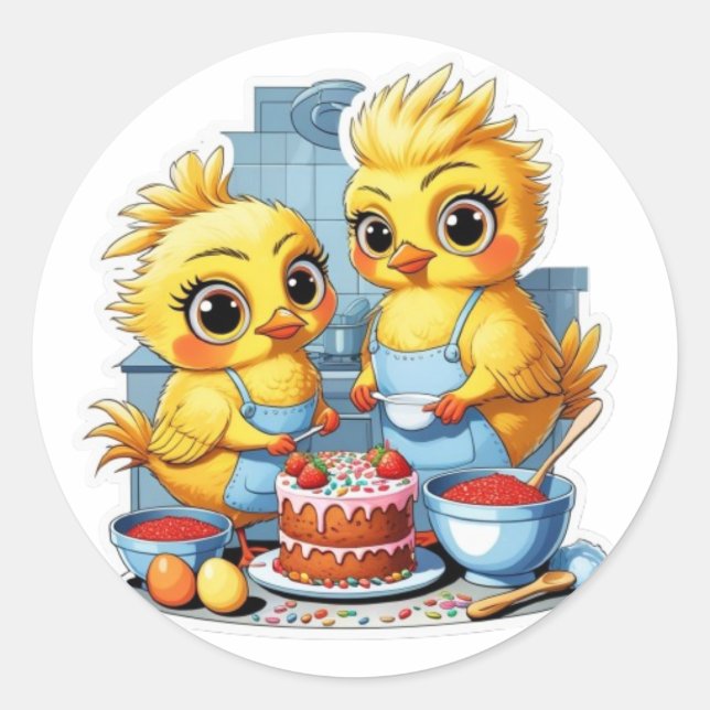 Adesivo Redondo Mãe e filha na cozinha (Frente)