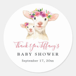 Adesivo Redondo Mãe E Flor De Cordeiro Bebê Obrigado Baby Shower
