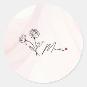 Adesivo Redondo Mãe Floral Elegante Minimalista