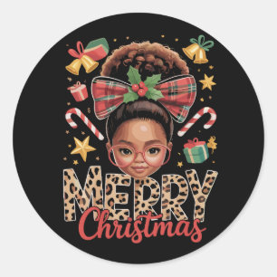 Adesivo Redondo Mãe Negra Americana de Natal com Coque Desgrenhado