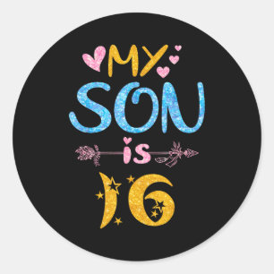 Adesivo Redondo Mãe pai mamãe papai feliz aniversário filho tem 16