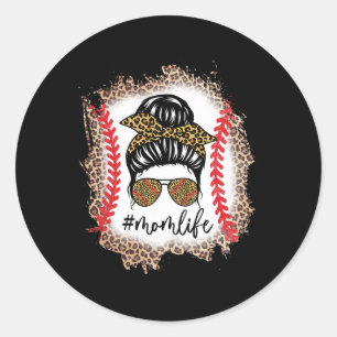 Adesivo Redondo Mãe Vida Baseball Mãe Pedra Bun Leopard Baseball M