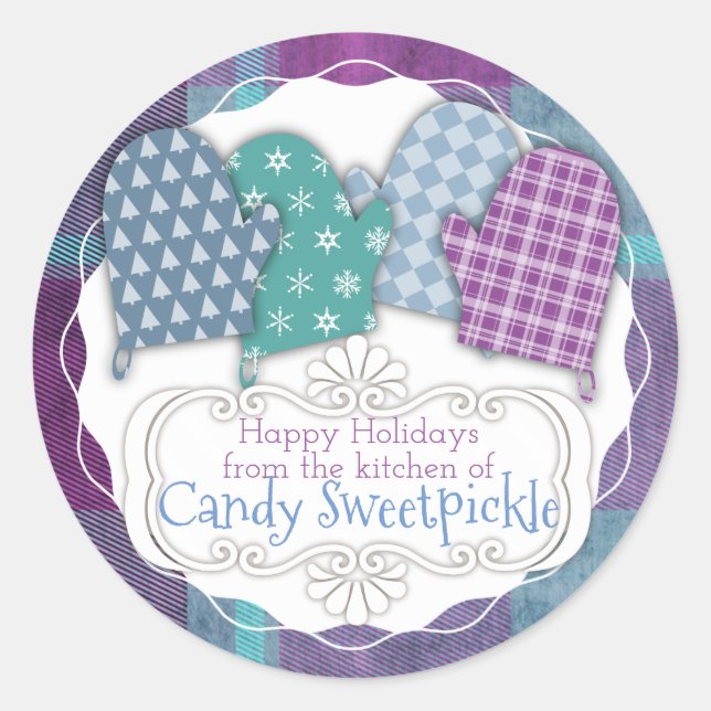 Adesivo Redondo Mães de forno de xadrez Natal da cozinha de (Frente)