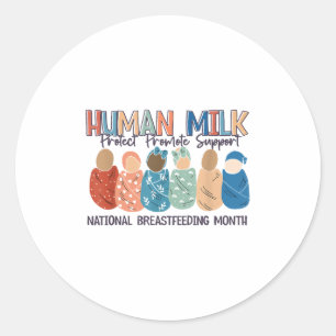 Adesivo Redondo Mães de Leite Humano Leite S Mês Nacional de Amame