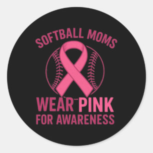 Adesivo Redondo Mães de Softbol Usam Rosa Para Conscientização Sob