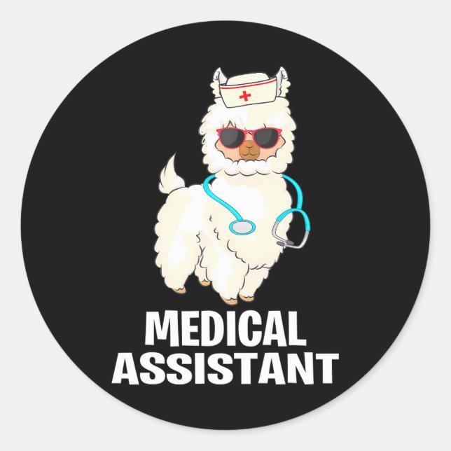 Adesivo Redondo Mães Engraçadas Certified Medical Assistant Llama (Frente)