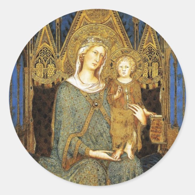 Adesivo Redondo MAESTA, VIRGEM COM Natal INFANTIL (Frente)