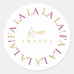 Adesivo Redondo Magenta Dourado Natal Fa La ID1009