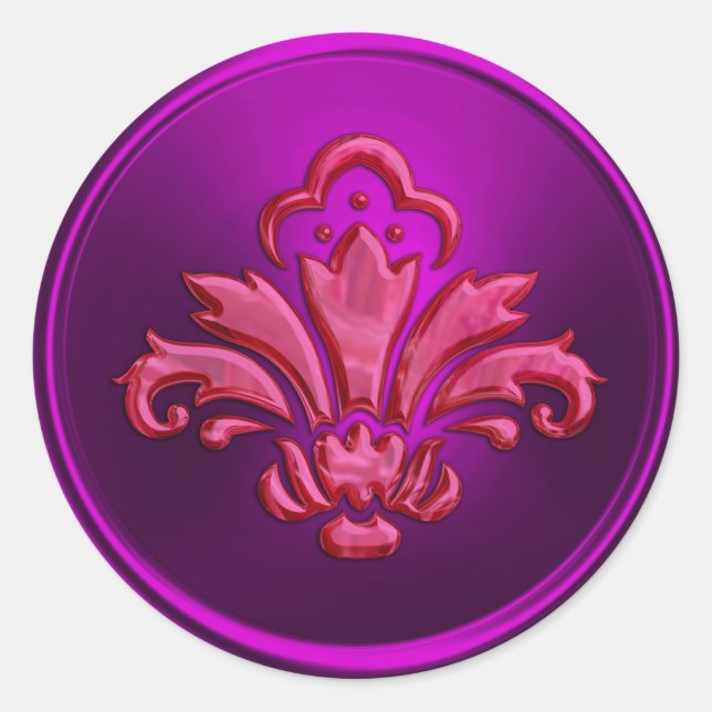 Adesivo Redondo Magenta Fleur de Lis Envelope Seal Embossed (Frente)
