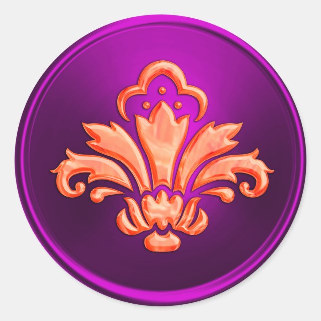 Adesivo Redondo Magenta Fleur de Lis Envelope Seal Embossed (Frente)