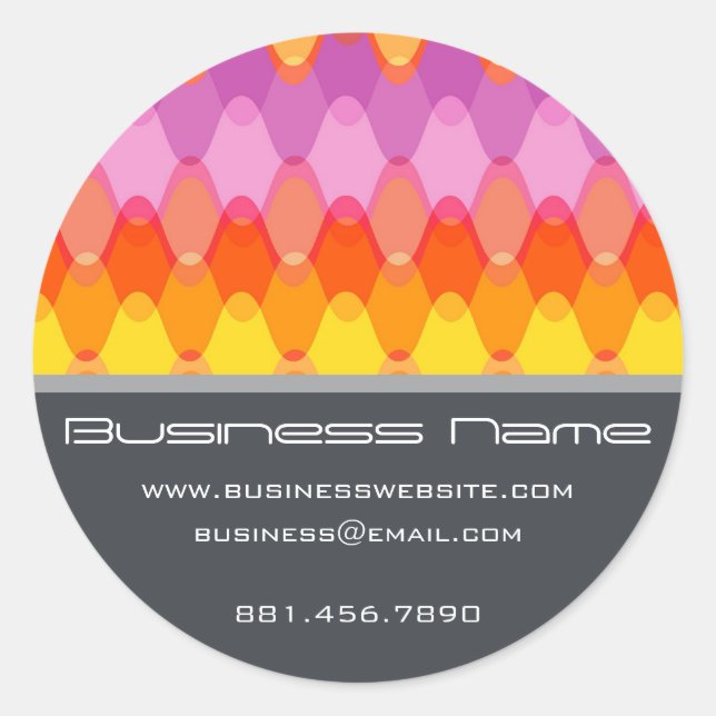 Adesivo Redondo Magenta Funky Groovy Zig Zag Onda Padrão Chevron (Frente)