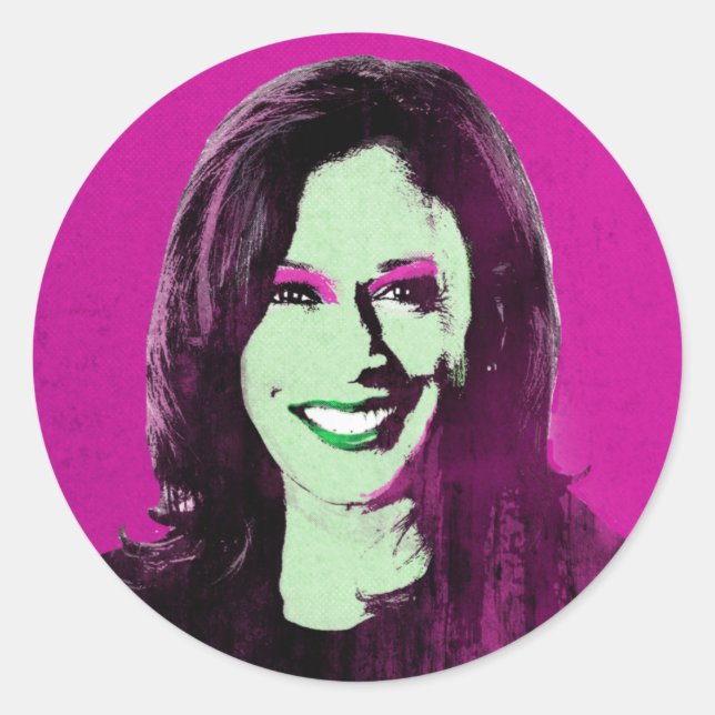 Adesivo Redondo Magenta Kamala Harris Pop Art (Frente)