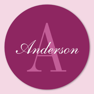 Adesivo Redondo Magenta Vermelho Elegante, Nome Rosa & Branco & Mo