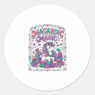Adesivo Redondo Magia de Macaron de Unicórnio Colorido Mercado Art