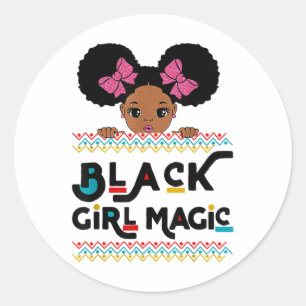 Adesivo Redondo Magia de Menina Negra Afro-Americana Melanina Cria