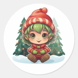 Adesivo Redondo Magia do Elf Xmas da Menina