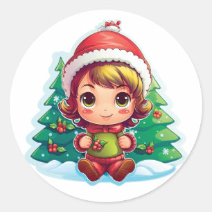 Adesivo Redondo Magia do Elf Xmas da Menina