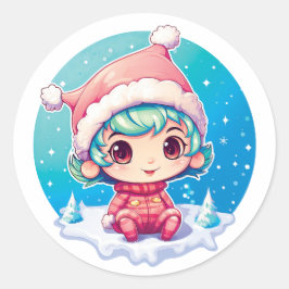 Adesivo Redondo Magia do Elf Xmas da Menina