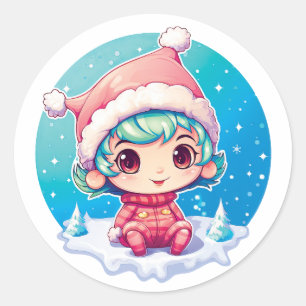Adesivo Redondo Magia do Elf Xmas da Menina