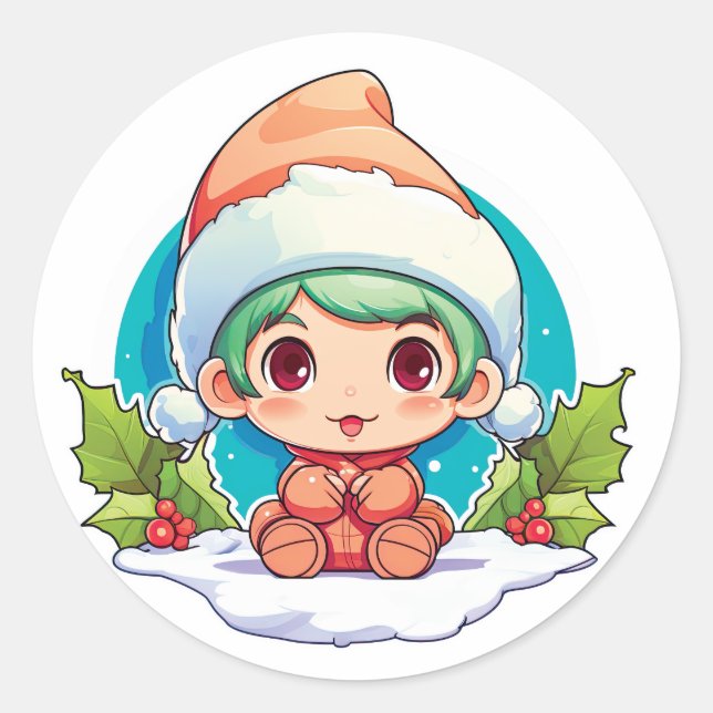 Adesivo Redondo Magia do Little Boy Elf Xmas (Frente)