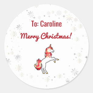 Adesivo Redondo Magia Moderna Unicorn Snowflakes Nome Script Xmas