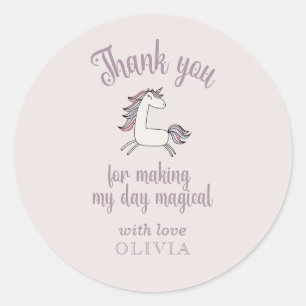 Adesivo Redondo Magia Unicórnio Obrigado Sticker