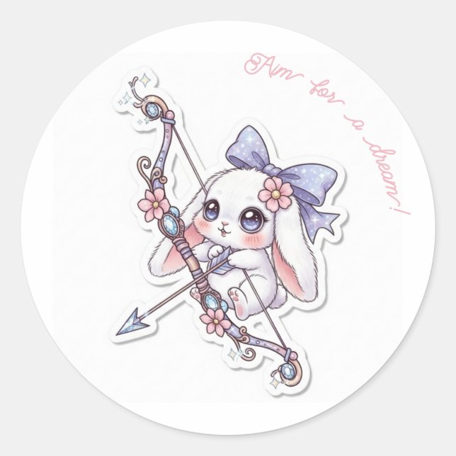 Adesivo Redondo Magic Bow Bunny - Dreamy Fantasy Adventure Kawaii  (Frente)