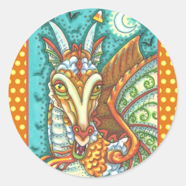 ADESIVO REDONDO MAGIC CANDY CORN DRAGON, HALLOWEEN FANTASY (Frente)