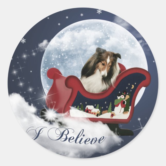 Adesivo Redondo Magic Christmas Sheltie (Frente)