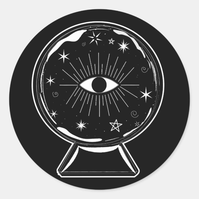 Adesivo Redondo Magic Crystal Ball Sching Ver Olhos Dizem Tudo (Frente)