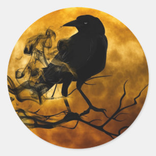 Adesivo Redondo Magic Dark Raven sobre Harvest Moon Halloween Stic