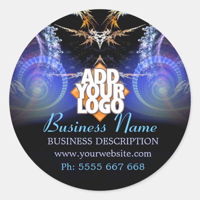 Adesivo Redondo Magic Fractal Chá com/ Logo Business Sticker (Frente)