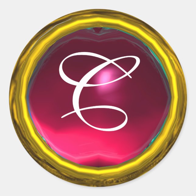 Adesivo Redondo MAGIC RUBY MONOGRAM amarelo-rosa brilhante vibrant (Frente)
